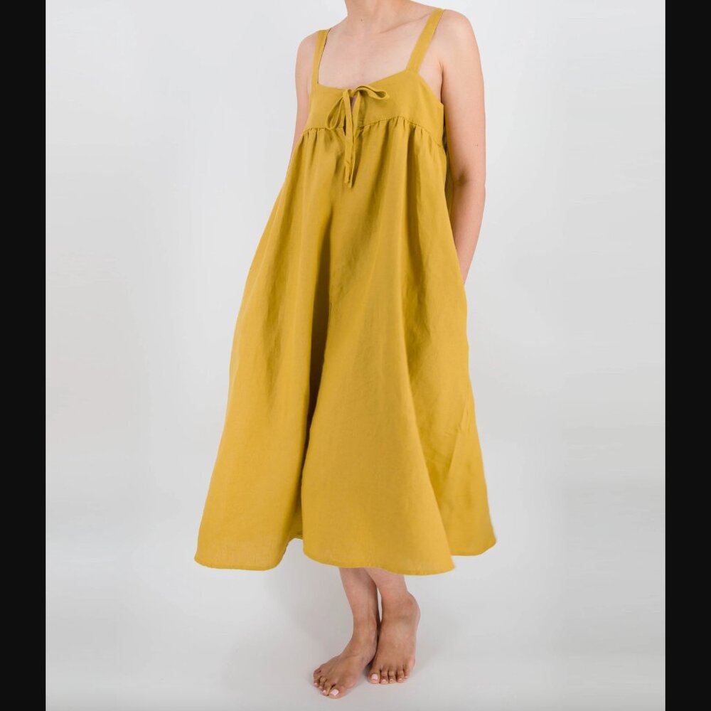 Sunday Morning Raya Linen Midi Strap Dress Medium Large NWT